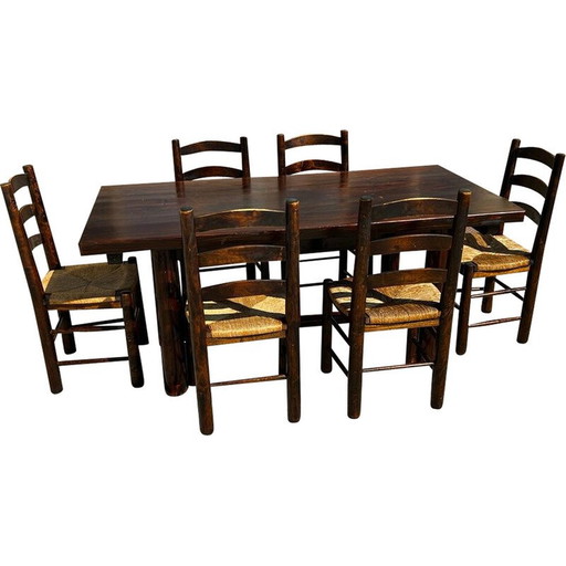 Ensemble de salle à manger vintage en pin et chêne par Georges Robert, 1960
