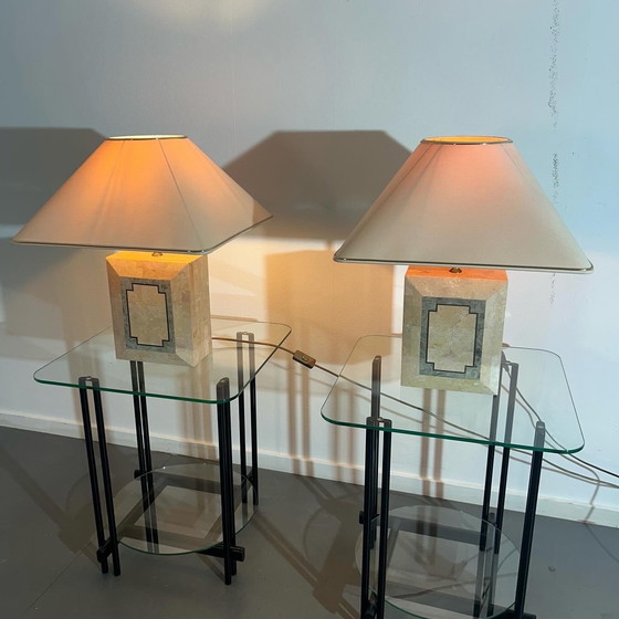 Image 1 of Jeu de lampes de table en marbre '1980'