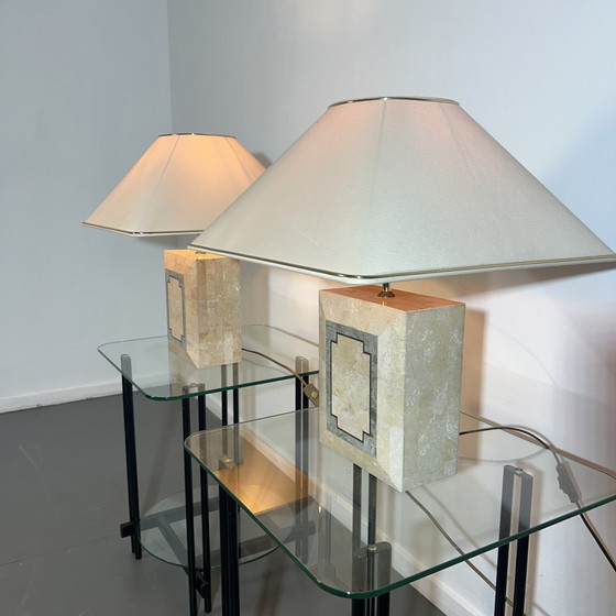 Image 1 of Jeu de lampes de table en marbre '1980'