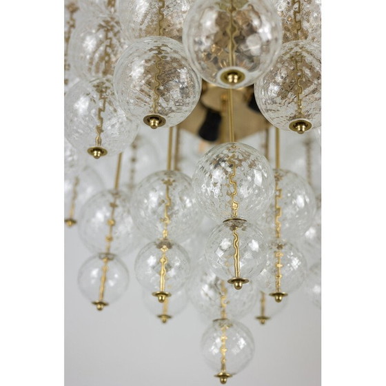 Image 1 of Lustre vintage en verre soufflé et laiton doré, Italie 1970