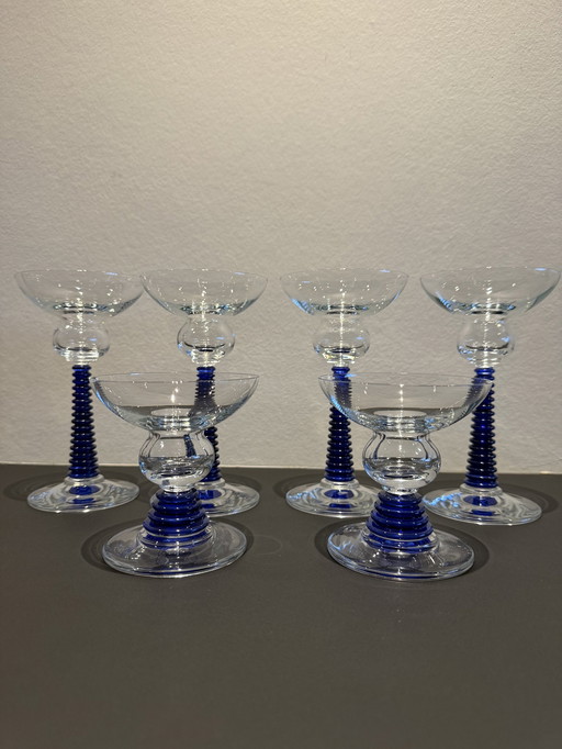 6 verres Art Déco bleu années 30