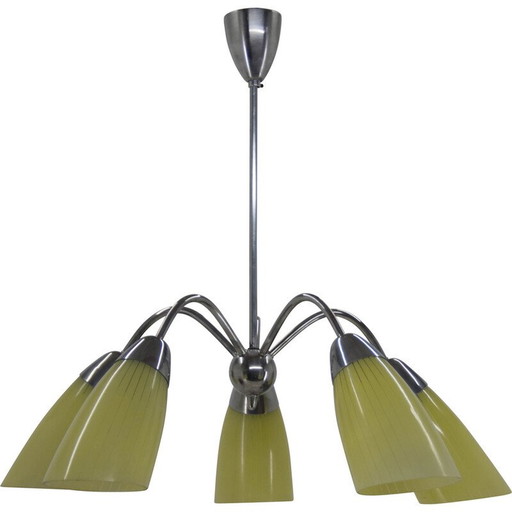 Lustre à 5 flammes du milieu du siècle, Tchécoslovaquie, années 1950