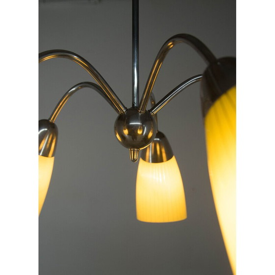 Image 1 of Lustre à 5 flammes du milieu du siècle, Tchécoslovaquie, années 1950
