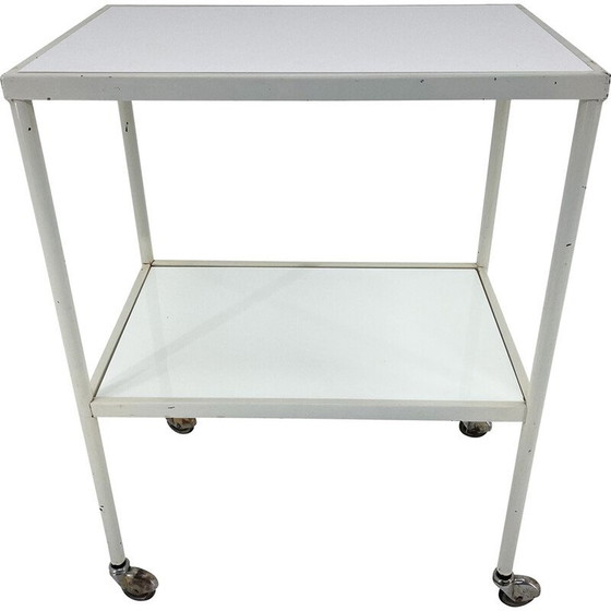 Image 1 of Chariot d'hôpital vintage avec verre opaxite, années 1950