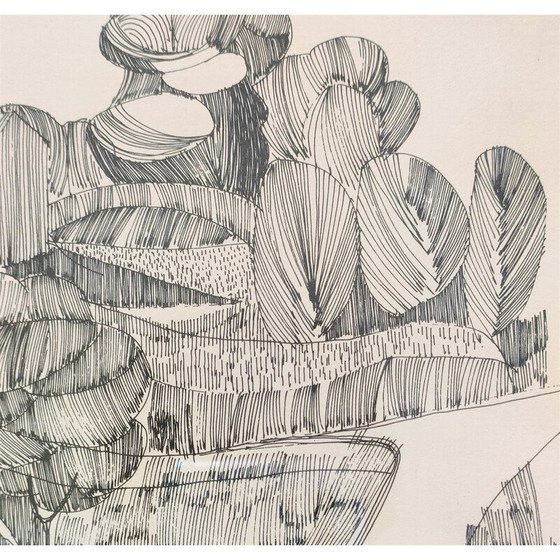 Image 1 of Dessin vintage à l'encre noire "paysage provençal"