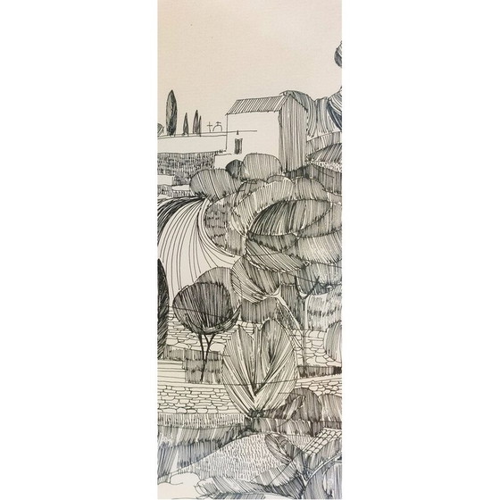 Image 1 of Dessin vintage à l'encre noire "paysage provençal"