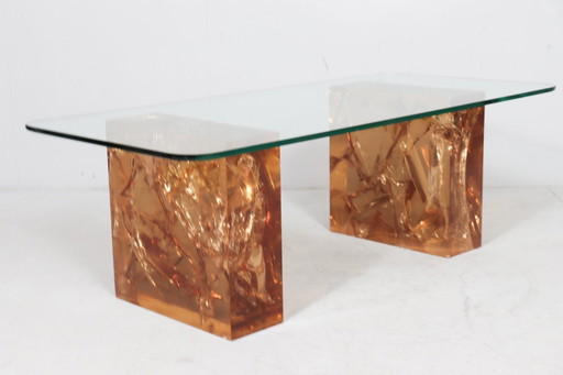 Table basse/table à café de style Marie-Claude De Fouquieres, Amber Resin, France, années 1970