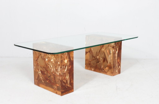 Table basse/table à café de style Marie-Claude De Fouquieres, Amber Resin, France, années 1970