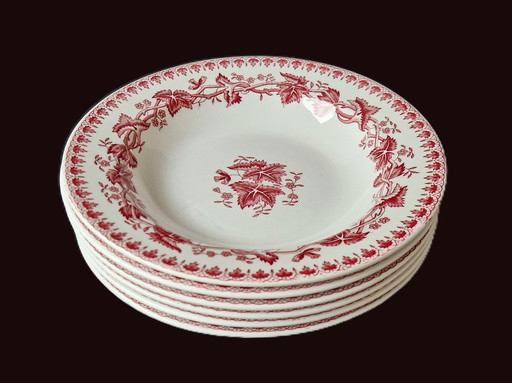 6 assiettes creuses rouge géranium de la Société Céramique