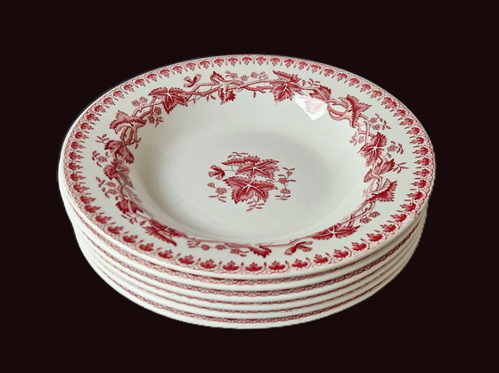 Image 1 of 6 assiettes creuses rouge géranium de la Société Céramique