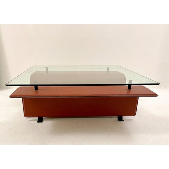 Image 1 of Table basse vintage en cuir et verre, Italie 1980