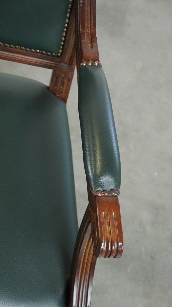 Image 1 of Chaise anglaise en cuir de boeuf vert foncé