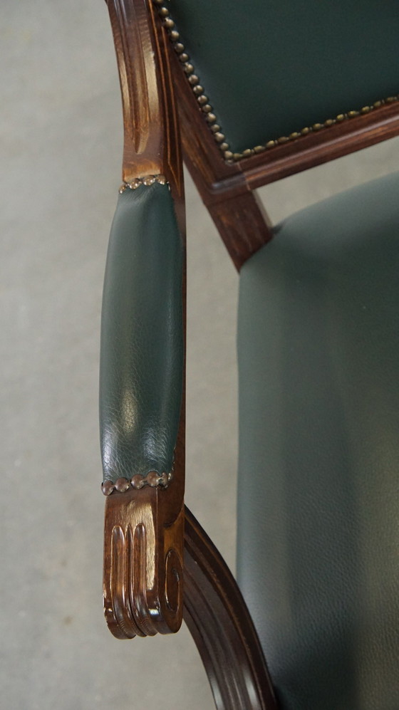Image 1 of Chaise anglaise en cuir de boeuf vert foncé