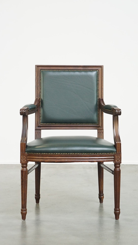Image 1 of Chaise anglaise en cuir de boeuf vert foncé