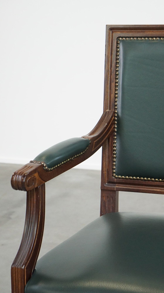 Image 1 of Chaise anglaise en cuir de boeuf vert foncé