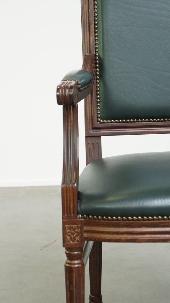 Image 1 of Chaise anglaise en cuir de boeuf vert foncé