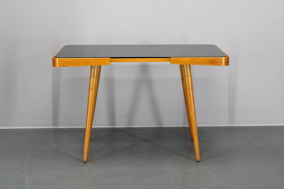 Image 1 of 1960S Table basse en hêtre avec plateau en verre , Tchécoslovaquie