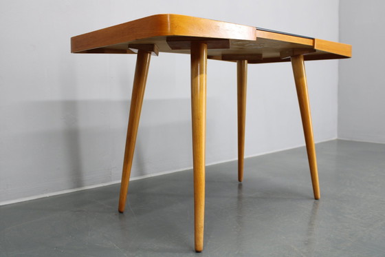 Image 1 of 1960S Table basse en hêtre avec plateau en verre , Tchécoslovaquie