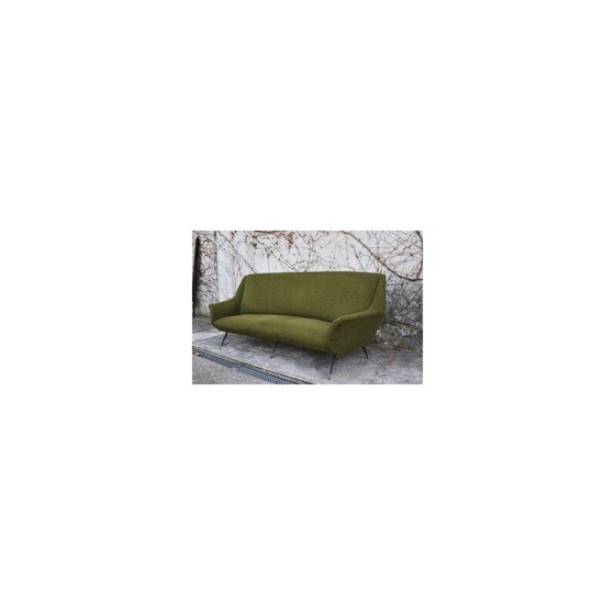Image 1 of Canapé vintage incurvé en laiton et laine par Gigi Radice pour Minotti, Italie 1950