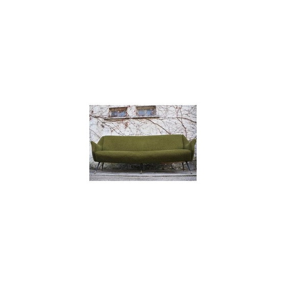 Image 1 of Canapé vintage incurvé en laiton et laine par Gigi Radice pour Minotti, Italie 1950