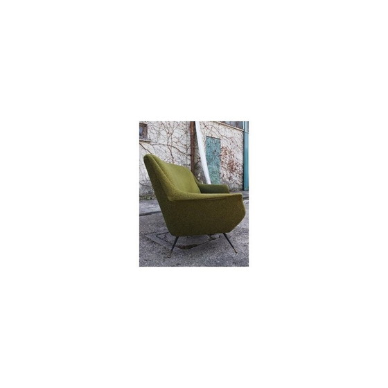 Image 1 of Canapé vintage incurvé en laiton et laine par Gigi Radice pour Minotti, Italie 1950