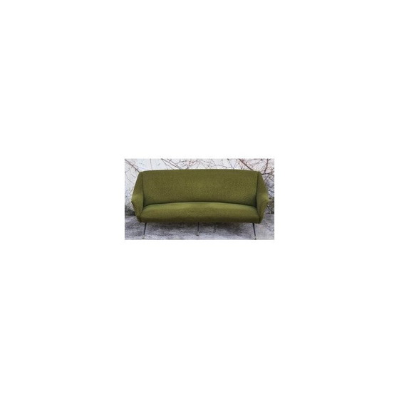 Image 1 of Canapé vintage incurvé en laiton et laine par Gigi Radice pour Minotti, Italie 1950