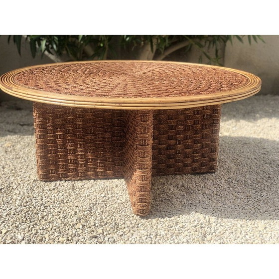 Image 1 of Table basse vintage en corde et rotin tressés, 1970