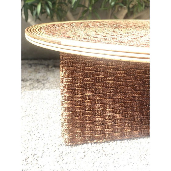 Image 1 of Table basse vintage en corde et rotin tressés, 1970