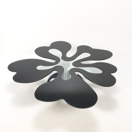 Image 1 of Table basse vintage fleurie en chrome et verre, Italie 1980