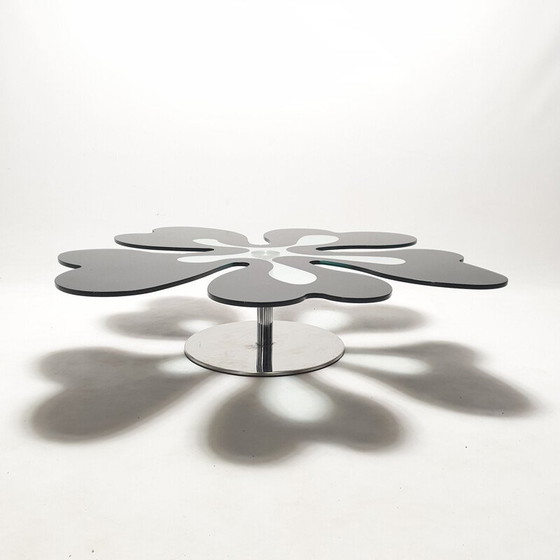Image 1 of Table basse vintage fleurie en chrome et verre, Italie 1980