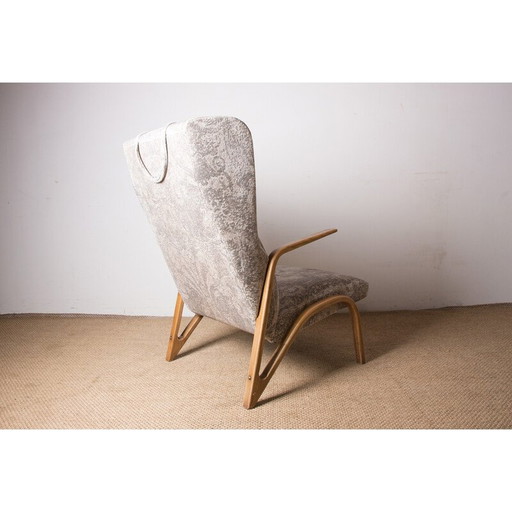 Fauteuil vintage Konkav en hêtre cintré et tissu par Paul Bode pour Federholz, Allemagne 1960