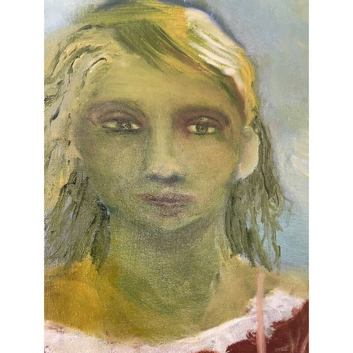 Huile sur toile vintage "Poline" d'Elodie Huré, 2020