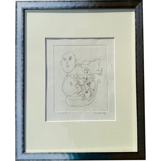 Image 1 of Lithographie vintage dans un cadre en bois laqué de L. Gewisgold, 1970