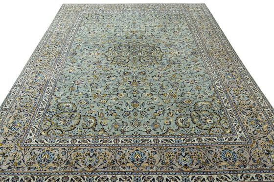 Image 1 of 391 X 293 cm Tapis Keshan noué à la main En vert pistache