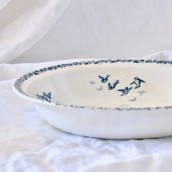 Image 1 of Plat Creux / Saladier Xixe Terre De Fer Oiseaux Choisy-Le-Roi Hb & C