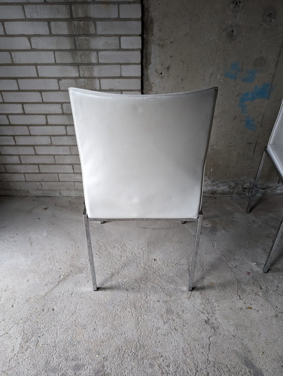 Image 1 of 8x Chaises de salle à manger Kff en cuir blanc et châssis chromé