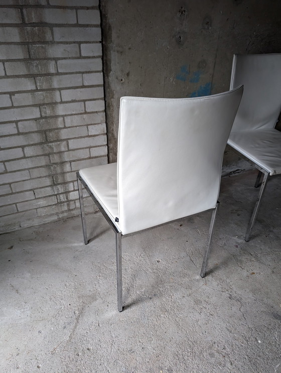 Image 1 of 8x Chaises de salle à manger Kff en cuir blanc et châssis chromé