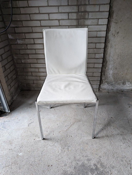 8x Chaises de salle à manger Kff en cuir blanc et châssis chromé