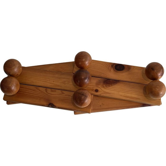 Image 1 of Porte-manteau mural vintage en sapin en accordéon, France 1950