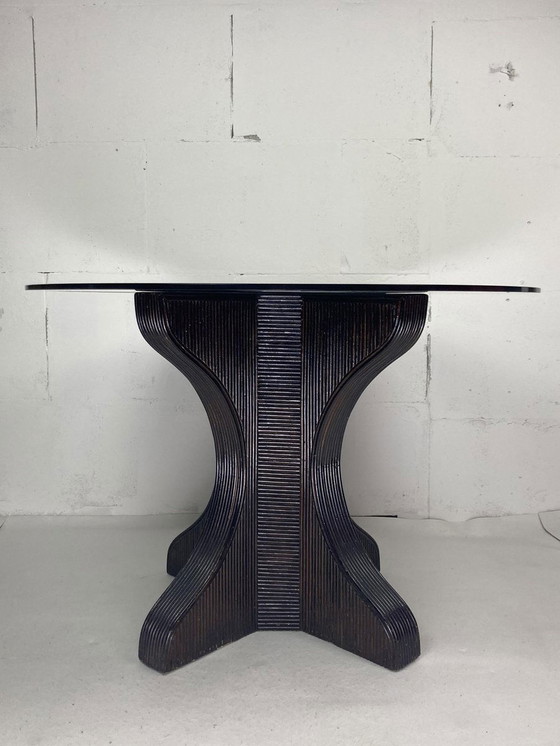 Image 1 of Base de table de salle à manger ou d'appoint avec plateau en verre fumé, 1970S