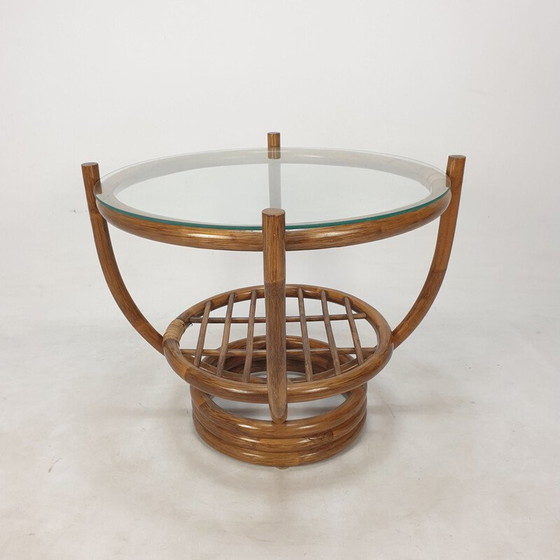 Image 1 of Table basse vintage en bambou et verre, Italie 1980
