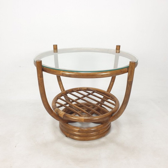 Image 1 of Table basse vintage en bambou et verre, Italie 1980