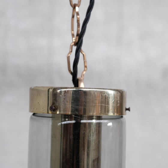Image 1 of Lampes suspendues en verre fumé et laiton du milieu du siècle par Raak, Hollande, années 1980