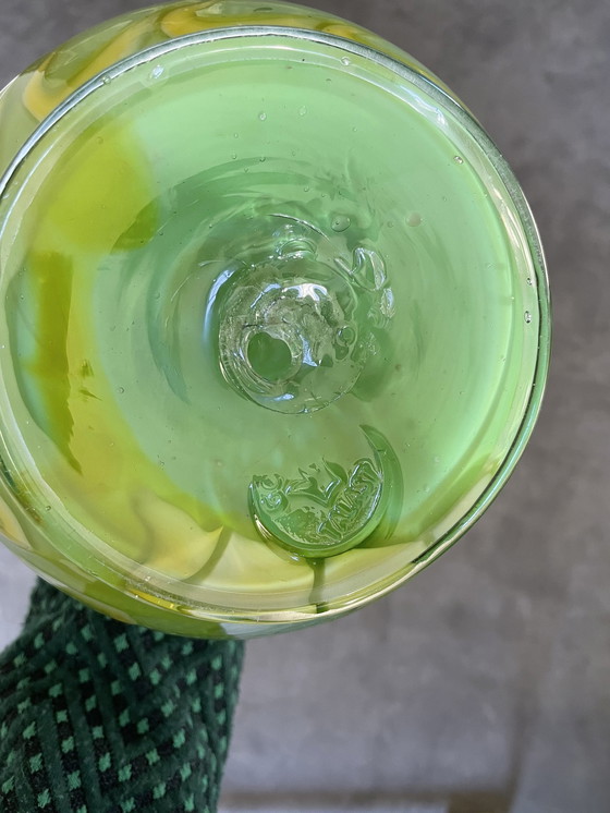 Image 1 of Vase Goldan Talast, verre soufflé à la bouche, vert et jaune