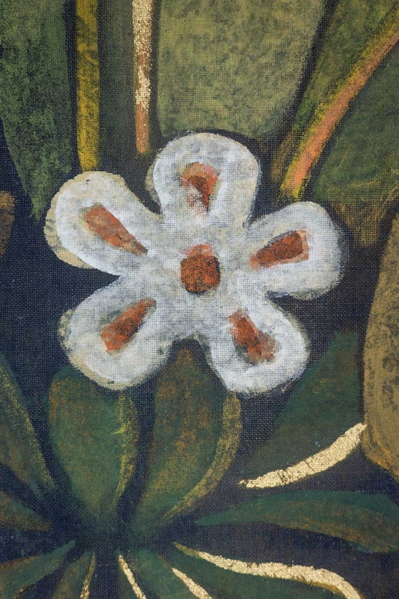 Image 1 of Toile Peinte Représentant Un Ouistiti Sur Un Fond Floral. Contemporain.