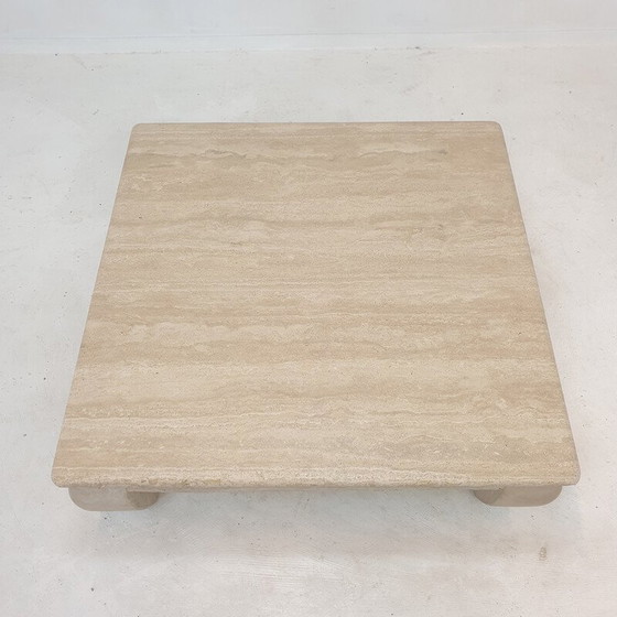 Image 1 of Table basse italienne vintage en travertin "Opium", années 1980