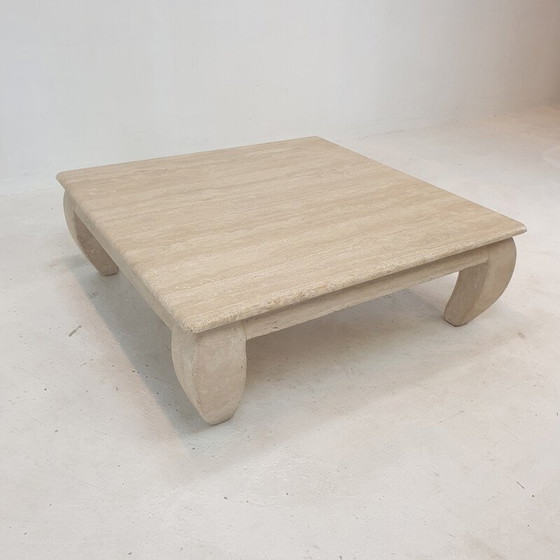 Image 1 of Table basse italienne vintage en travertin "Opium", années 1980
