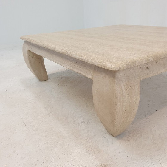 Image 1 of Table basse italienne vintage en travertin "Opium", années 1980