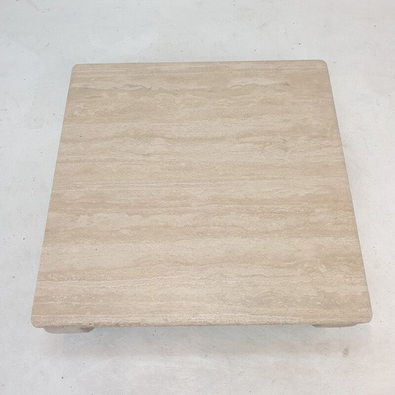 Image 1 of Table basse italienne vintage en travertin "Opium", années 1980