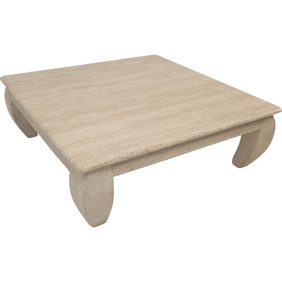 Image 1 of Table basse italienne vintage en travertin "Opium", années 1980
